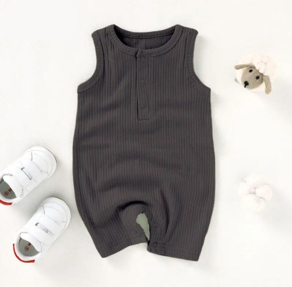 Organic Rib Knit Sleeveless Romper- charcoal brown