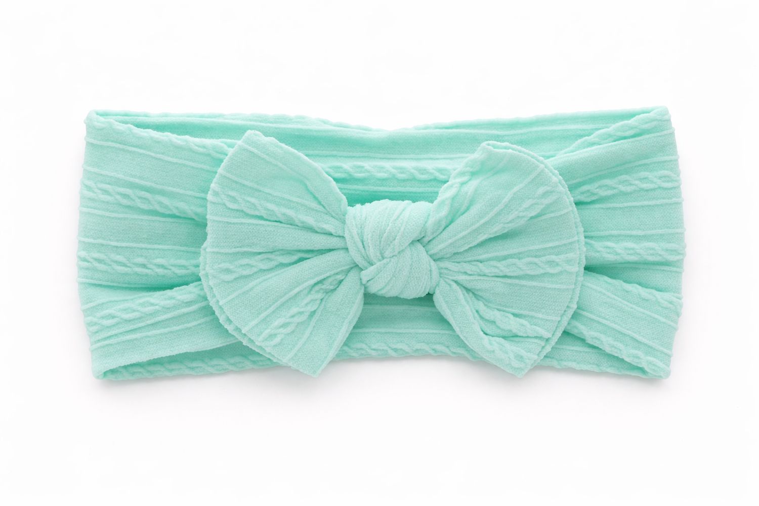 Cable Knit Nylon Bow Headband- Mint Green