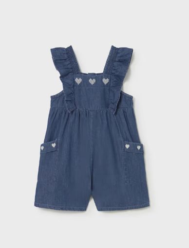 Mayoral Heart Denim Romper- Dark