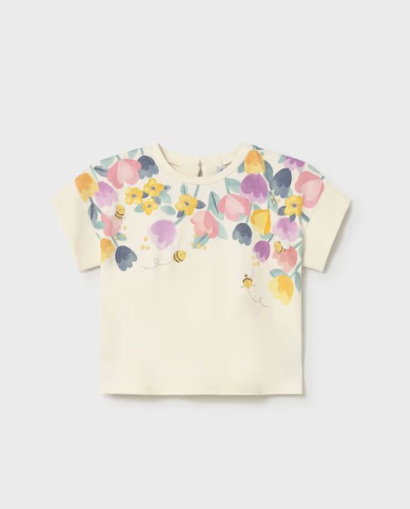 Mayoral Infant Silkscreen Bee Flower Tee- Cream