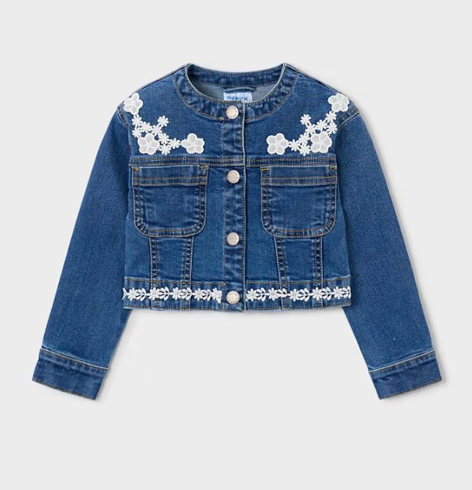Mayoral girls lace trim denim jacket- dark