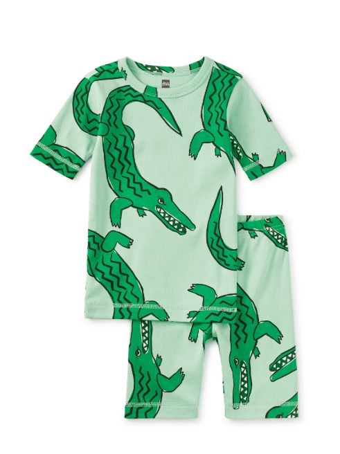 Tea In Your Dreams Short Pajama Set- Crocodiles