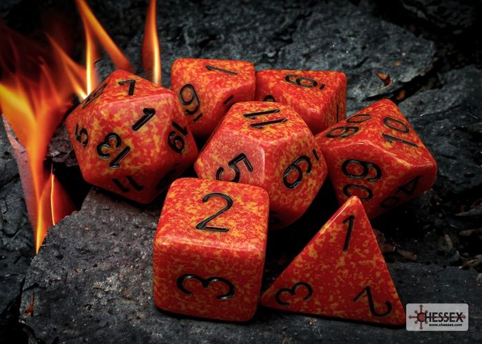 Chessex 7-die polyhedral dice set- speckled fire
