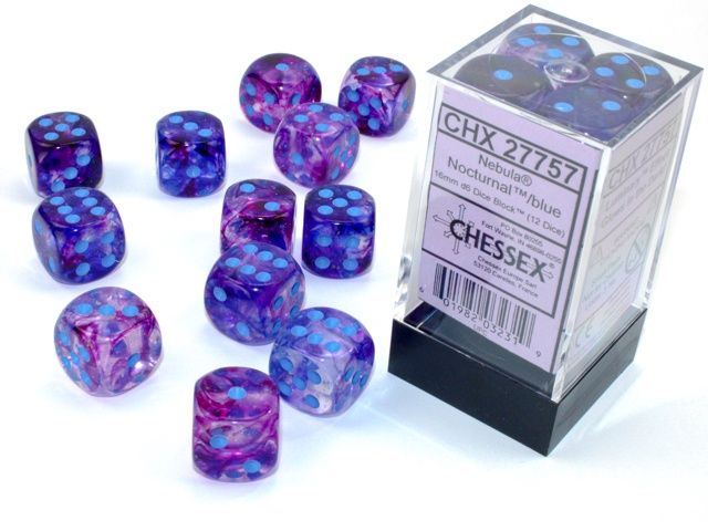 Chessex Nebula Nocturnal/blue Luminary 16mm d6 Dice Block (12 dice)