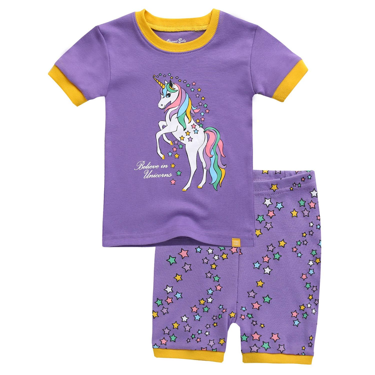 Purple Unicorn Short Sleeve Pajama Set, Color: Purple, Size: 6-7y