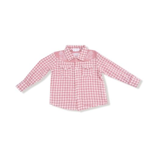 Angel Dear Infant Western Pearl Snap Shirt- Rose Pink Plaid