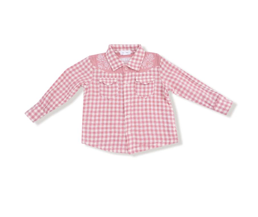 Angel Dear Toddler Western Pearl Snap Shirt- Rose Pink Plaid