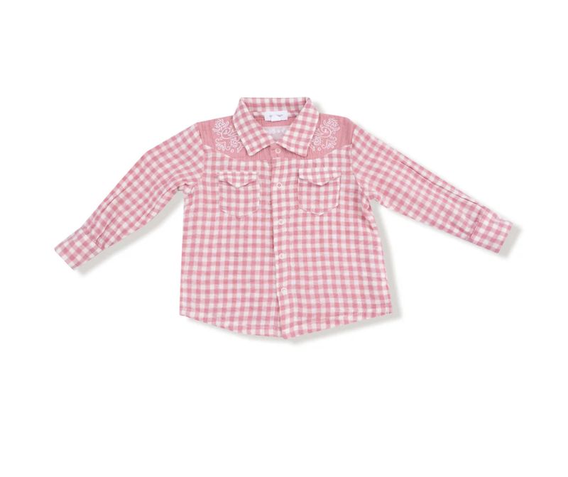 Angel Dear Toddler Western Pearl Snap Shirt- Rose Pink Plaid