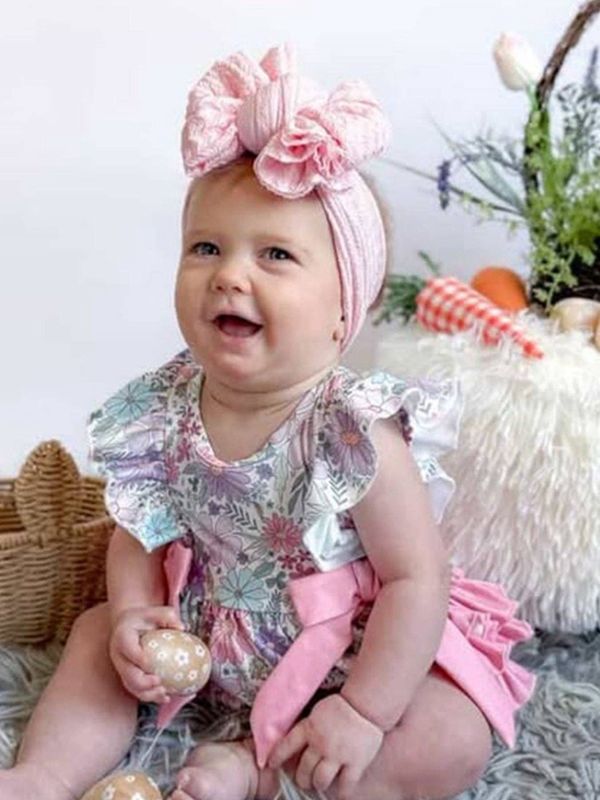 Rylee Faith Pink Floral Sleeveless Baby Girls Romper