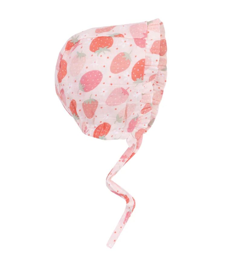 Angel Dear Ruffle Bonnet- Strawberry Bliss-0-3m