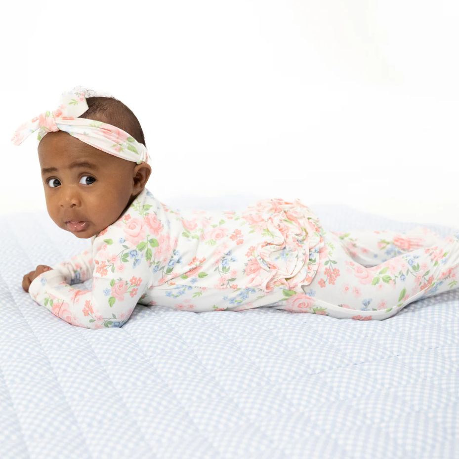 Angel Dear 2 Way Ruffle Back Zipper Footie- Cute Little Roses