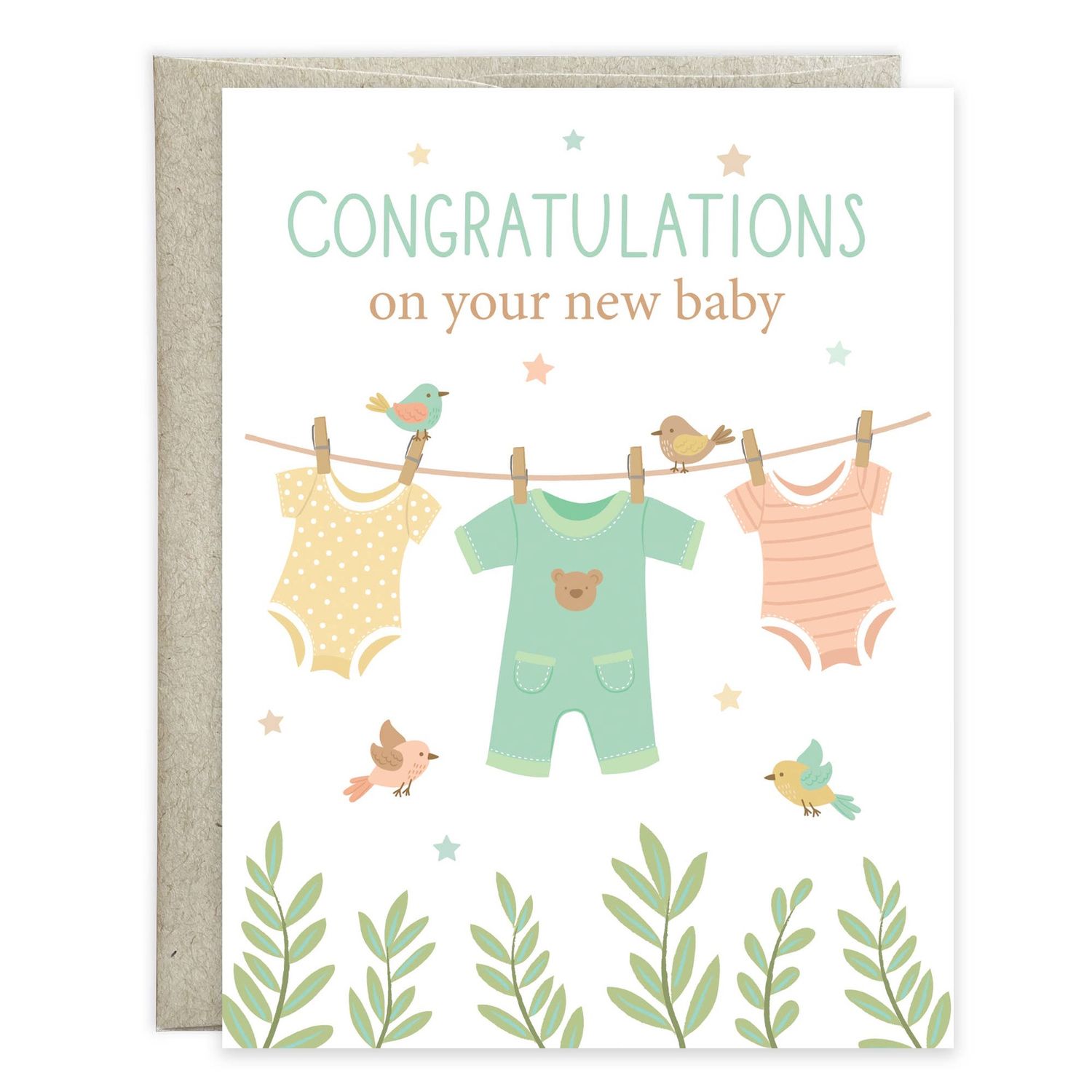 Baby Greeting Card - Clothesline &amp; Birds