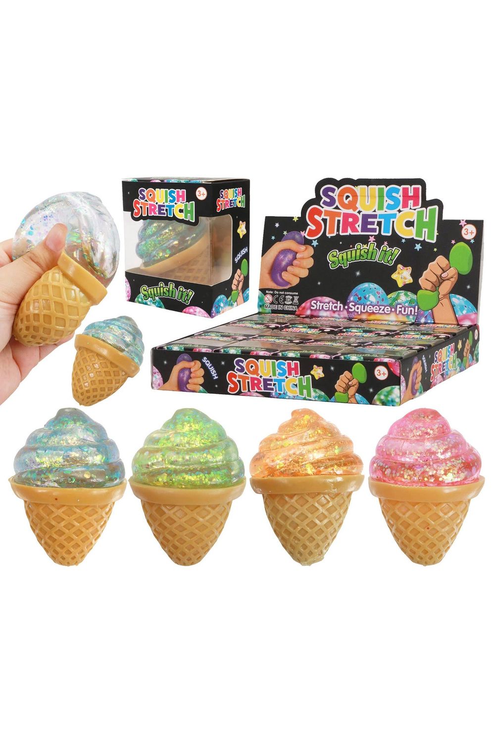 Ice Cream Cone Glittery Maltose Putty Filled Squishy, Color: ASSORTED