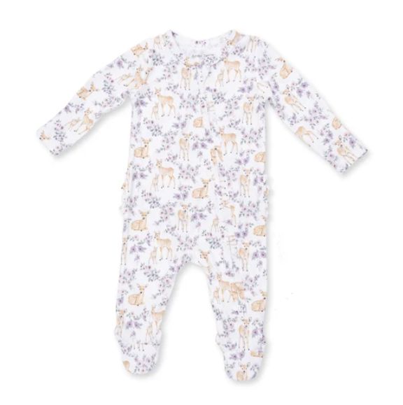Angel Dear Floral Deer Zip Footie- Cream