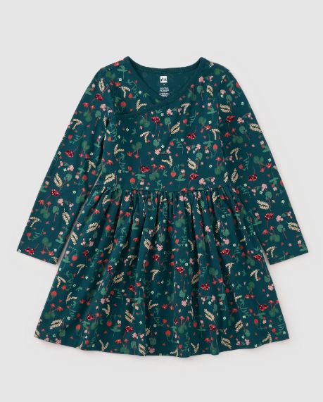 Tea Fresa Floral Wrap Neck Dress- Green