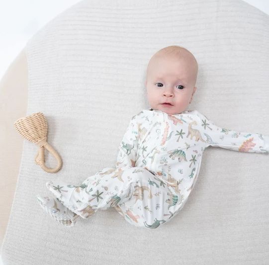 Angel Dear Sweet Baby Dinos Zip Footie- Beige