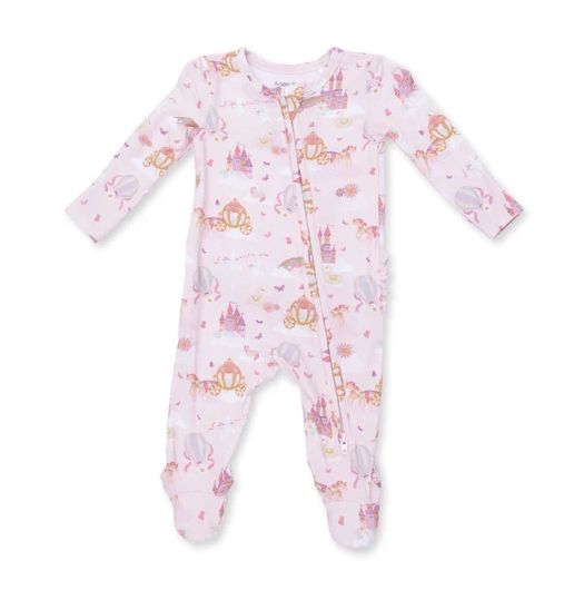 Angel Dear Princess Unicorns &amp; Castle Zip Footie- Pink