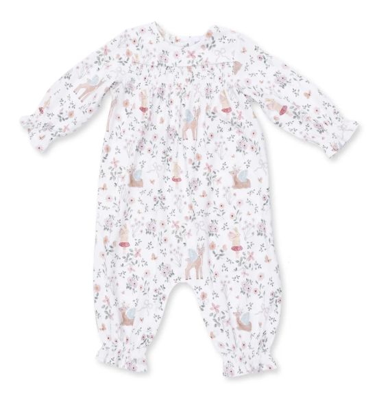 Angel Dear Enchanted Woodland Smocked Long-Sleeve Romper – Ivory