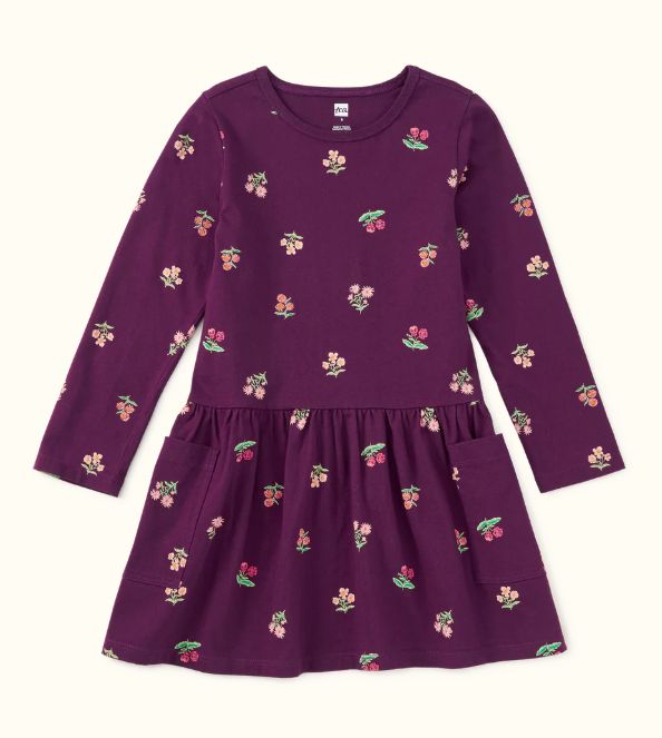 Tea Long Sleeve Pocket Dress- Midnight Posy
