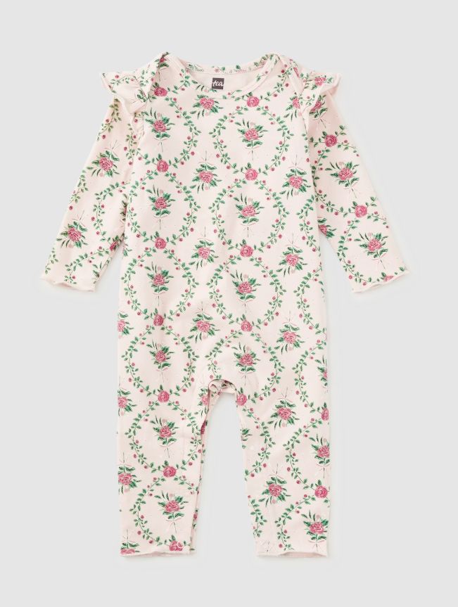 Tea Ruffle Shoulder Romper- Wallpaper Floral