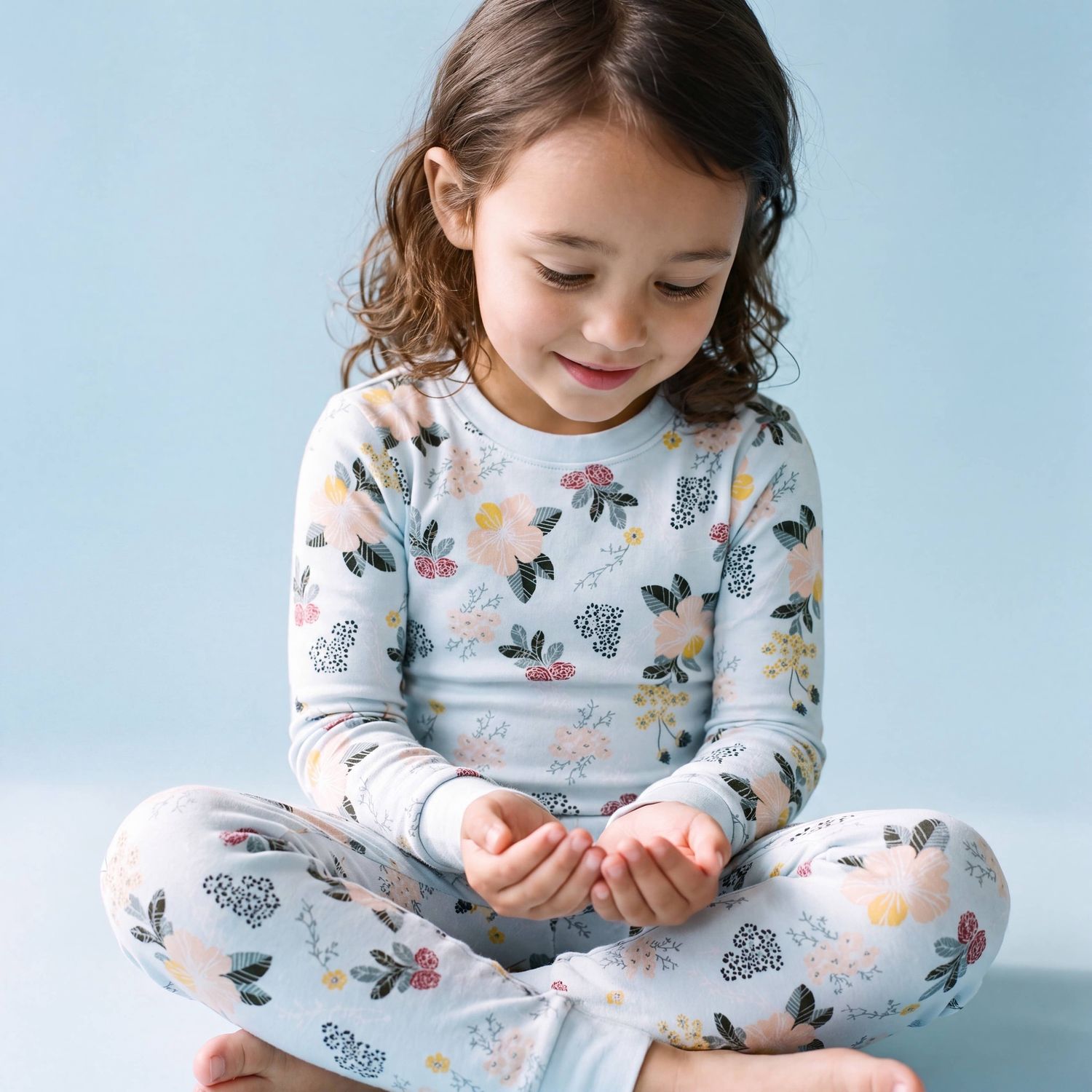 Modal Mint Garden Girls Long Sleeve Pajamas