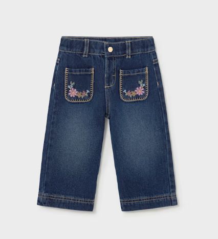 Mayoral Embroidered Denim Pant- Dark Denim