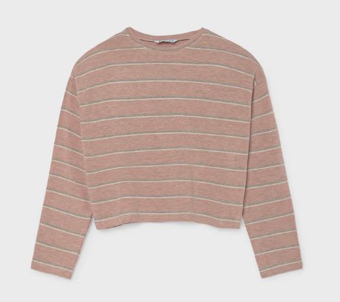 Mayoral Long Sleeve Soft Striped Tee- Blush