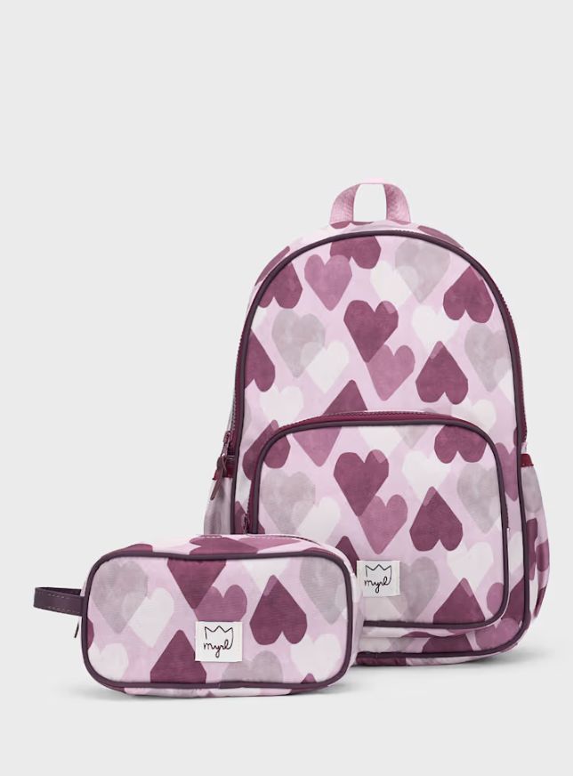 Mayoral Backpack &amp; Case Set- Violet Hearts
