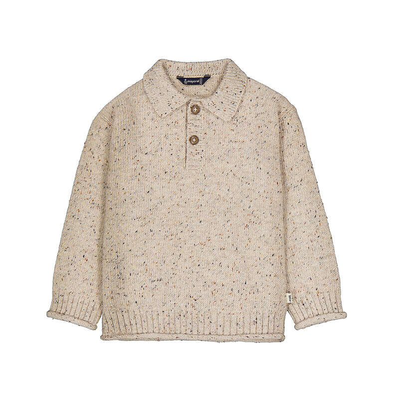 Mayoral Tweed Polo Sweater- Beige