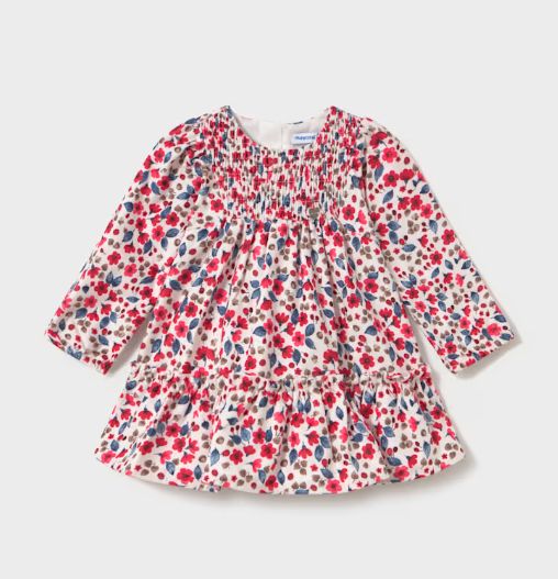 Mayoral Floral Velvet Dress- Red