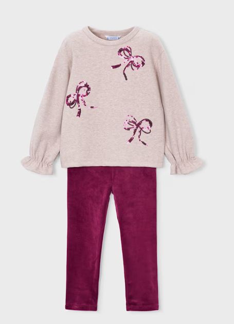 Mayoral Bows Velvet Outfit- Raspberry