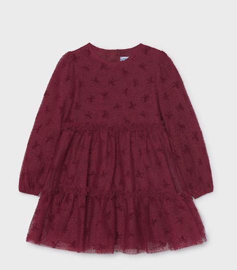 Mayoral Bow Print Tulle Dress- Raspberry