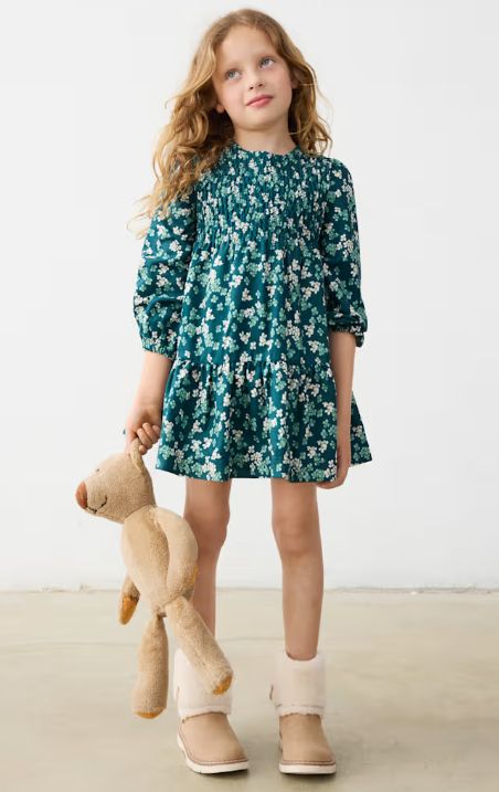 Mayoral Floral Velvet Dress- Green