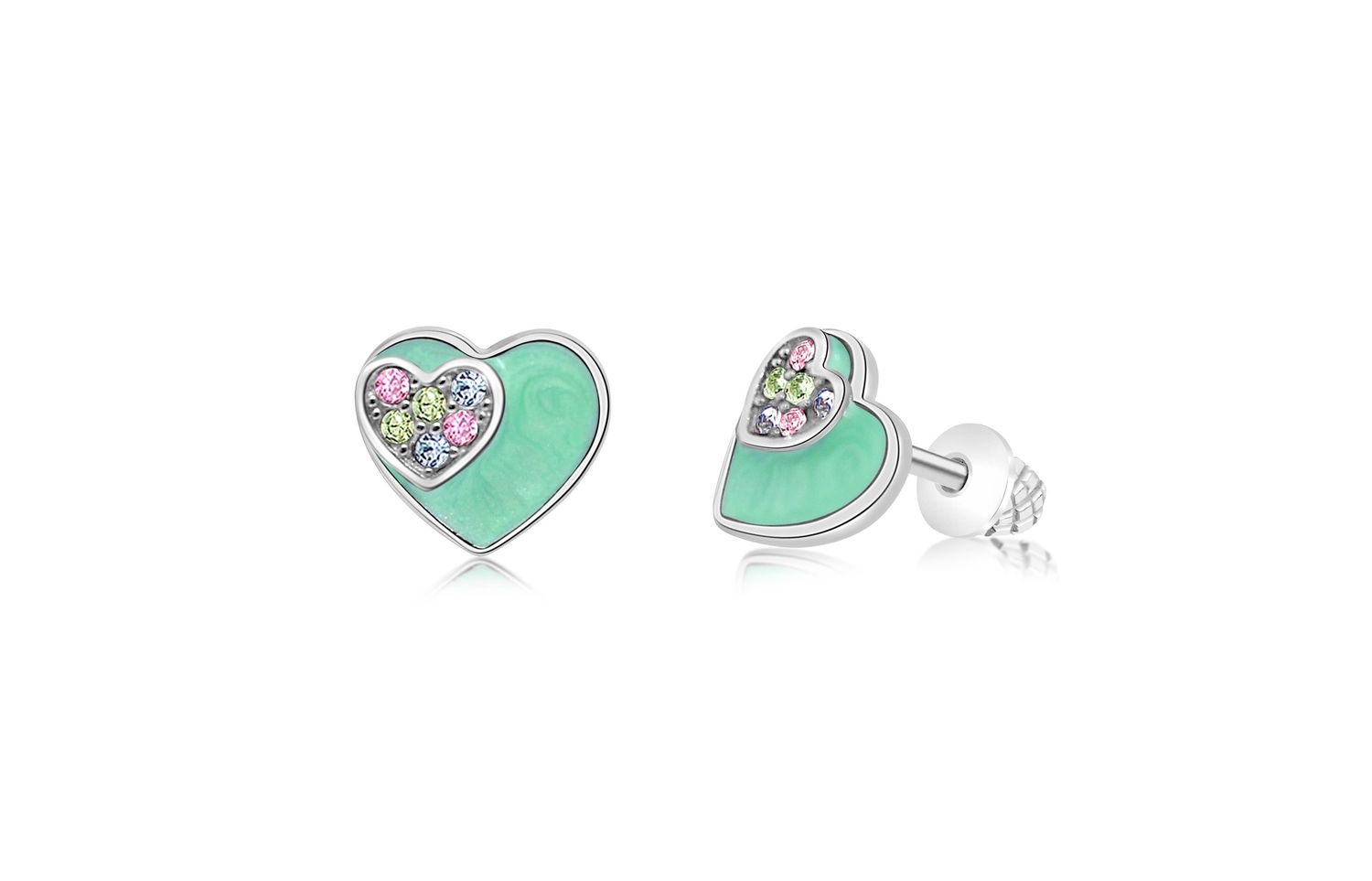 Girls' Hypoallergenic Heart Stud Earrings, Color: MINT GREEN
