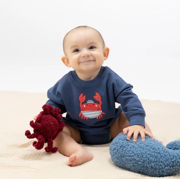 Angel Dear Long-Sleeve Crab Onesie- Navy