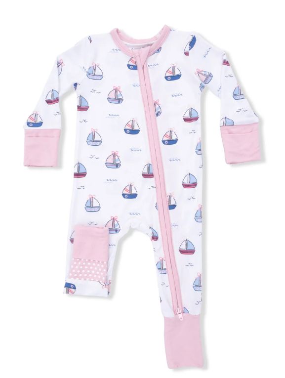Angel Dear Convertible Romper- Pink Sailboat