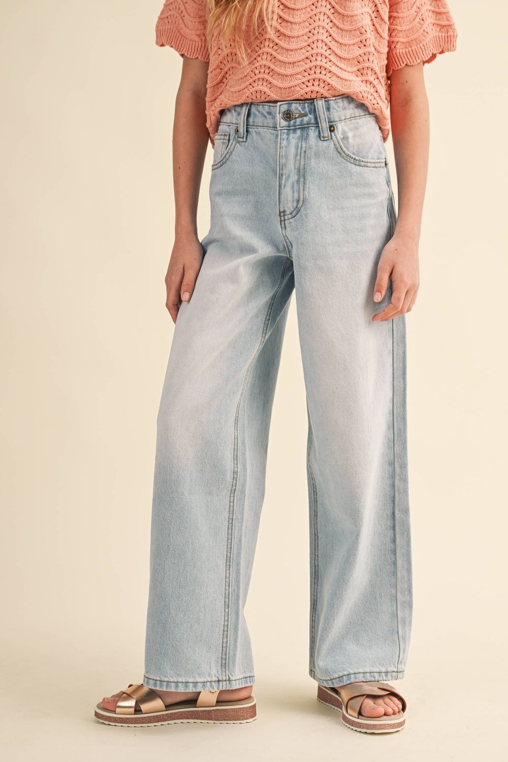Heart &amp; Arrow Girls Wide Leg Denim Pants- Light Denim, Size: 9/10