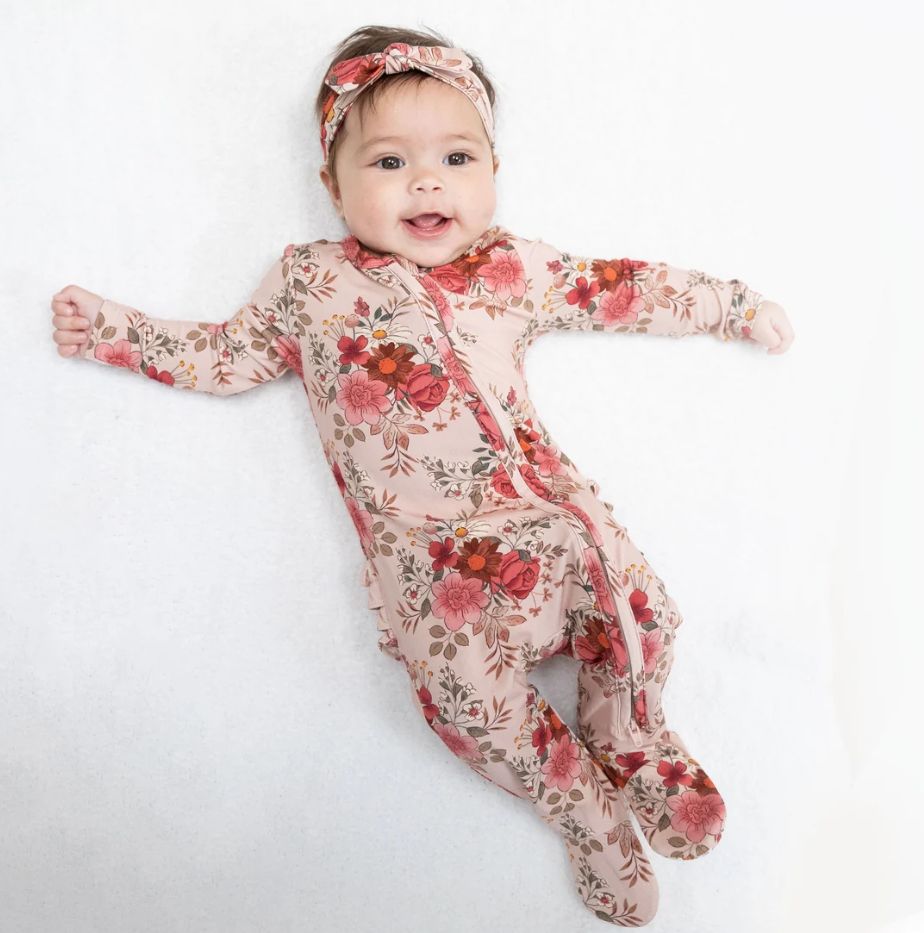 Angel Dear Floral Ruffle Footie- Pink