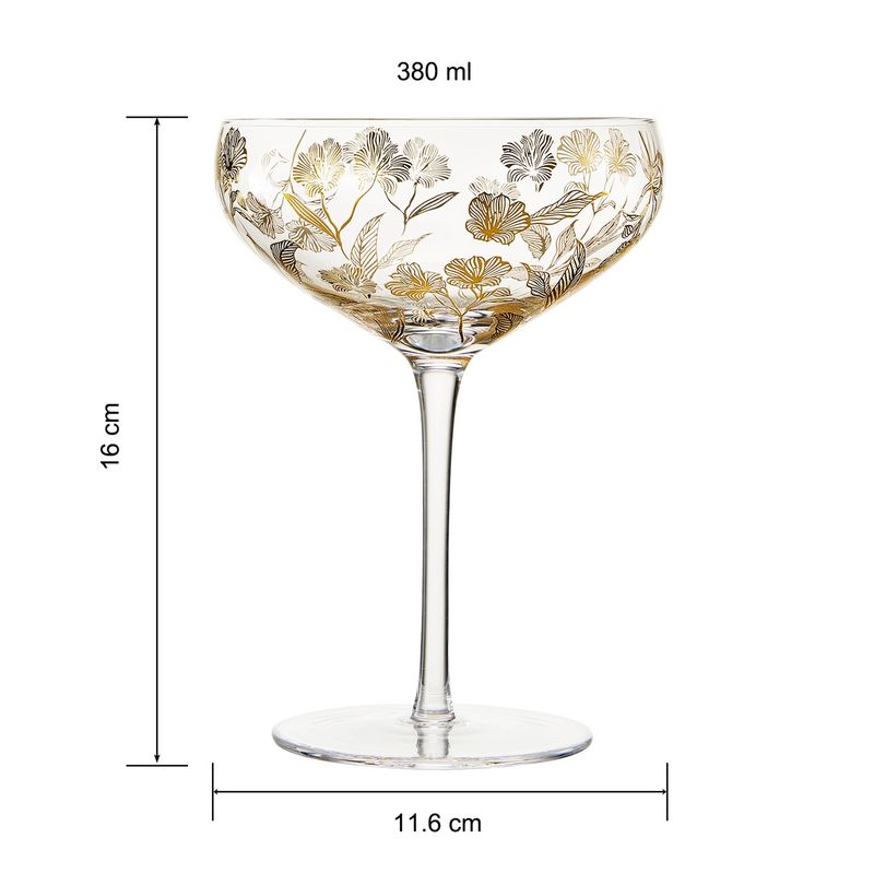 Gold Floral Decal Champagne Coupe Set of 2