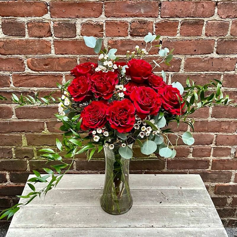 Dozen Red Roses Vase