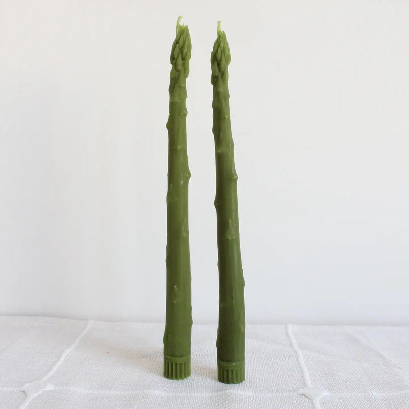 Asparagus Beeswax Candle Taper Pair