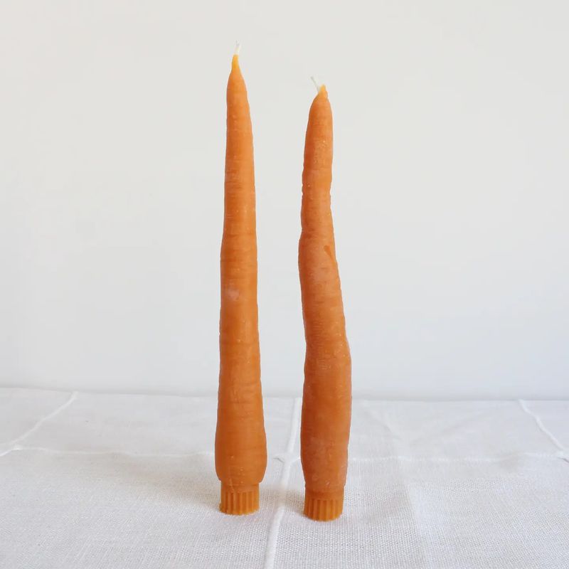 Carrot Beeswax Candles Taper Pair