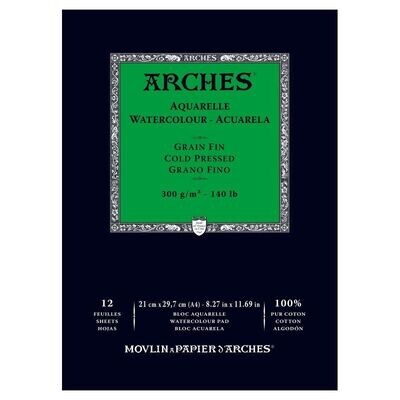 Bloc Arches 12 Hojas 21×29,7cm A4 300Gr 100% Algodon Grano Fino