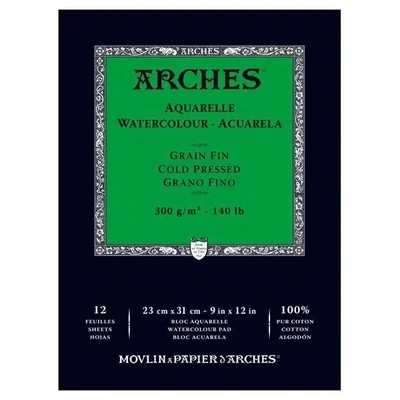 Bloc Arches 12 Hojas 23x31cm A4 300Gr 100% Algodon Grano Fino