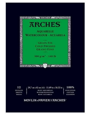 Bloc Arches 12 Hojas 29,7x42cm A3 300Gr 100% Algodon Grano Fino