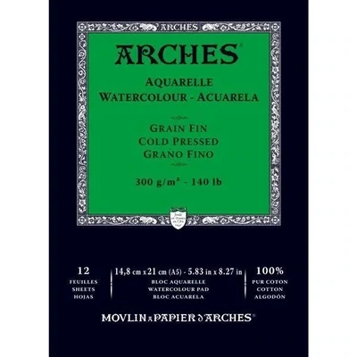 Bloc Arches 12 Hojas 14,8X21cm A5 300Gr 100% Algodon Grano Fino