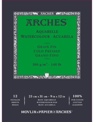 Bloc Arches 12 Hojas 26X36cm 300Gr 100% Algodon Grano Fino