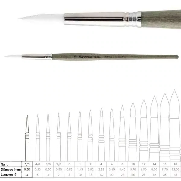 Pincel redondo toray blanco mango corto serie perla escoda 2/0