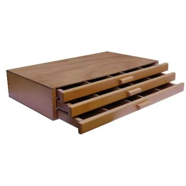 CAJA DE MADERA PARA PINTURA Y PINCELES  40x24,3x8,4cm 3 CAJONES