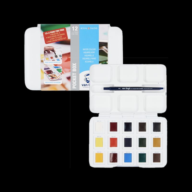Caja de acuarela Van Gogh plástico 12+3 medios godets Caja de acuarela Van Gogh plástico 12+3 medios godets